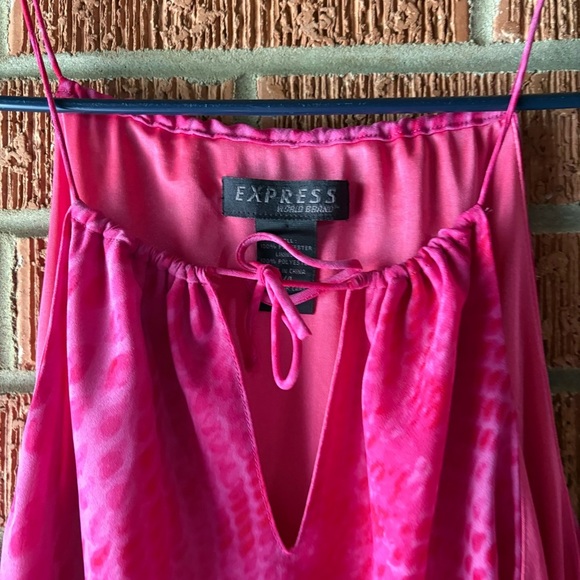Express Y2K Hot Pink Gauzy Animal Print Halter Slip Dress Size 4 - Picture 3 of 7